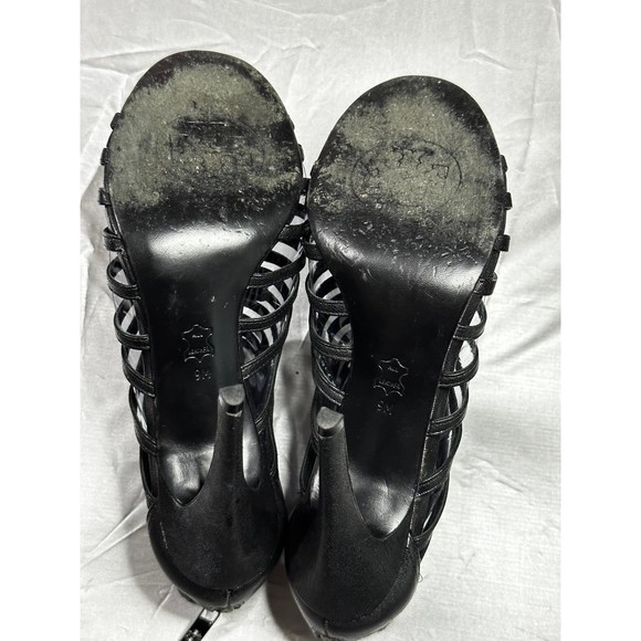 TORY BURCH Black Leather Jewel Bling Caged Gladiator Strappy Stiletto Heels - Picture 12 of 12